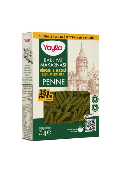 Yayla Glutensiz Kinoa Ve Sebze Yeşil Mercimek Penne 250 G - 8 Adet Tarı