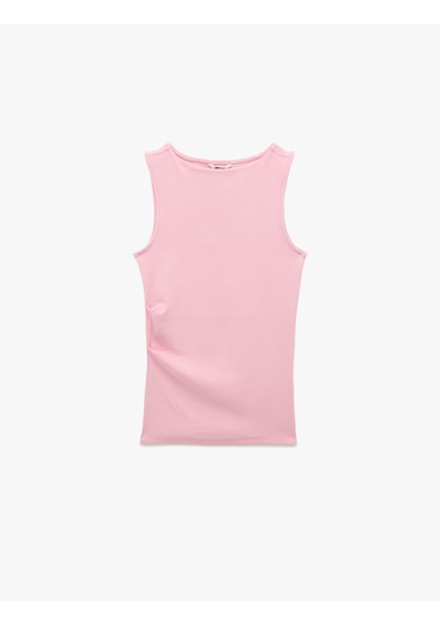 Koton Pamuklu Asimetrik Kesim Kolsuz Kayık Yaka Bluz Pembe 6sak10028ek Gül