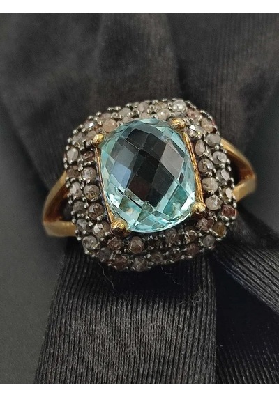 Allahverdi Türkmen Mavi Topaz Elmas Yüzük 218