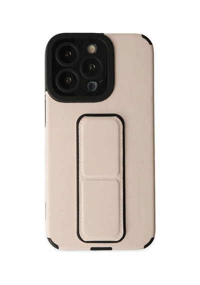 Apple iPhone Uyumlu-  13 Pro Kılıf Mega Standlı Silikon - Gold