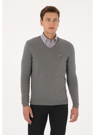 U.S. Polo Assn. Erkek Gri Melanj Basic Kazak 50307778-VR086