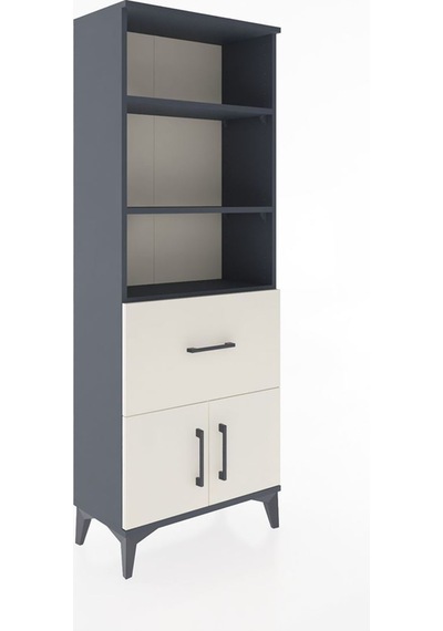 Arges Dolap 3 Raflı Tek Çekmeceli 2 Kapaklı 60x30x163 Antrasit-aytaşı Antrasit