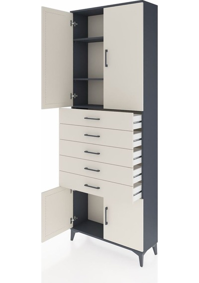 Arges Dolap 3 Raflı 5 Çekmeceli 4 Kapaklı 88x30x243 Antrasit-... Antrasit