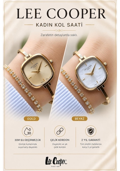Lee Cooper Gold Minimal İnce Bilezik Kadın Kol Saati Şık Ve Zarif 2 Yıl Garantili+bileklik C8353.110 Sarı