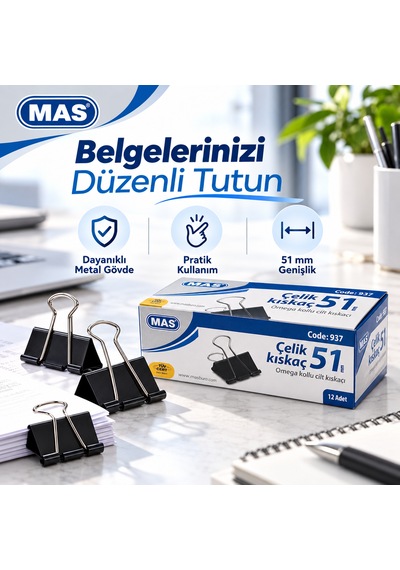 Mas 937 Çelik Kıskaç 51 Mm Omega Kollu 12 Adet Natural