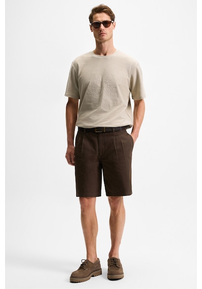 Grımelange NELIDO Erkek Nakış Detaylı %100 Organik Pamuk Bisiklet Yaka Kısa Kollu Regular Fit Taş Rengi T-Shirt