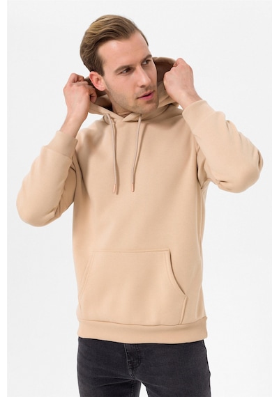 Süvari Oversize Geniş Kesim Pamuklu Yumuşak Dokulu Içi Polarlı Basic Kapüşonlu Sweatshirt Krem