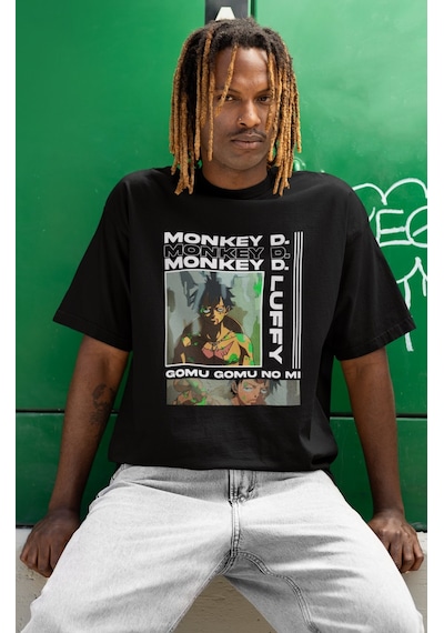 Monkey D. Luffy One Piece Baskılı Unisex Oversize Anime Karakter Siyah