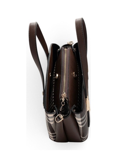 Silver & Polo Silver Polo Kahve - Kahve Çizgili Ekose Kadın El Çantası Sp1021 Kahverengi