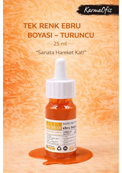 Turuncu Renk Ebru Boyası 25 Ml Yoğun Pigment, Su Bazlı