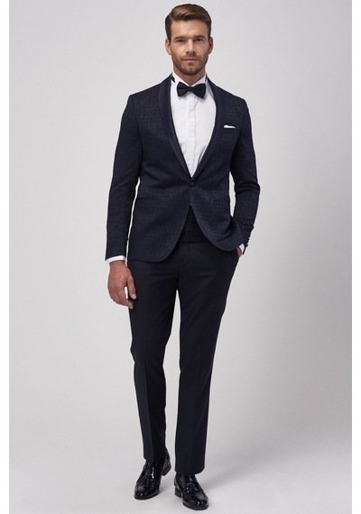 AC&Co / Altınyıldız Classics Erkek Lacı Slim Fit Desenli Smokin Damatlık Lacı Lacivert