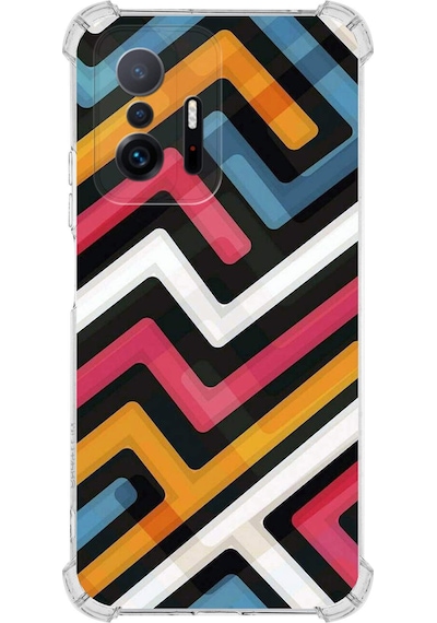 Xiaomi Mi 11t Uyumlu Köşe Korumalı Labirent Grafiti Tasarımlı Şeffaf Silikon Kılıf Şeffaf