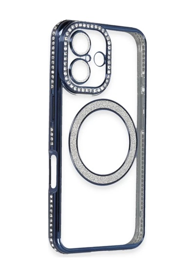 Newface Apple İphone 16 Kılıf Joke Simli Magneticsafe Kılıf - Lacivert