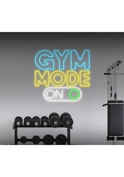 Gym Mode On Yazılı Ve Şekilli Neon Tabela Turkuaz