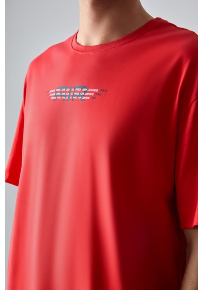Air Jones Tommy Life Fiesta %100 Pamuk Kalın Yumuşak Dokulu Oversize Fit Baskılı Erkek T-shirt - 88356 Kirmizi