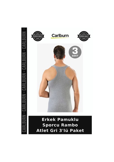 Carlburn Özel Üretim Erkek Pamuklu Sporcu Rambo Atlet Gri 3'lü Paket Sen Günlük Kombinler