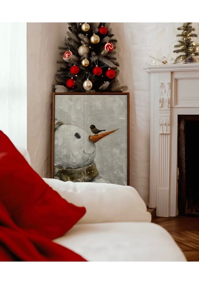 Çerçevesiz Poster Kardan Adam Ve Minik Dostu