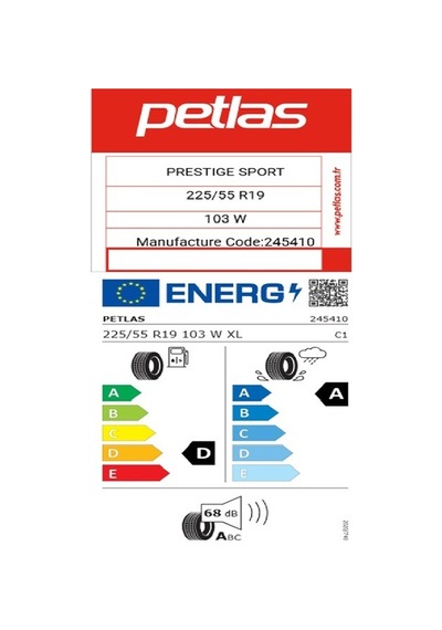 Petlas 225/55 R19 TL 103W XL Prestıge Sport Yaz Lastiği 2025