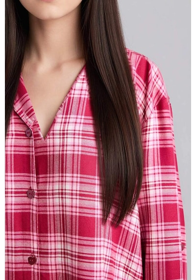 Defacto Regular Fıt Pijama Yaka Flanel Uzun Kollu Elbise G7996ax26spbr205 Bordo-br205