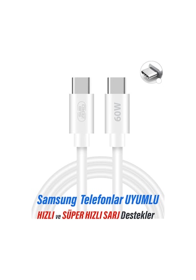 Diğer - Beyaz - Samsung Uyumlu A53 A54 A55 A56 A57 Hızlı Şarj Kablosu Type-c - Type-c Şarj Kablosu 60w