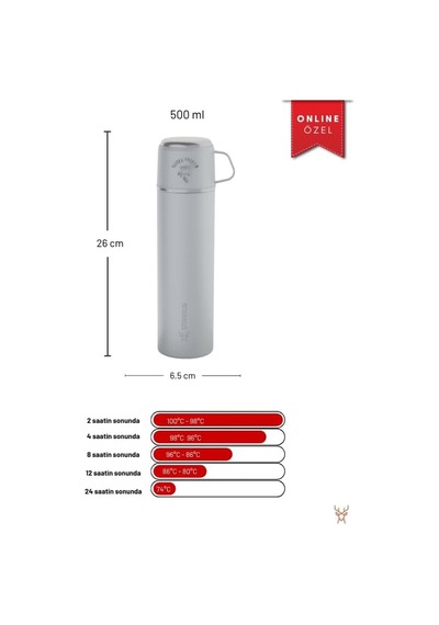 Trailmate Serisi Bardaklı 500 Ml Çelik Termos Açık Gri