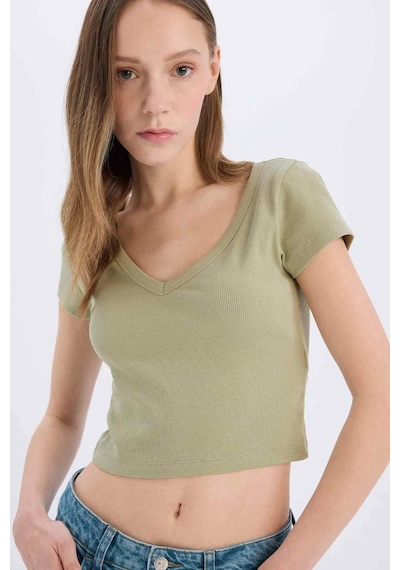 DeFacto Coool Fitted Fitilli Kaşkorse Basic Düz Kısa Kollu Tişört E0290AX25SMKH271