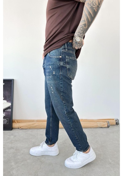 Eskitme Mavi Splash Boyfriend Pantolon