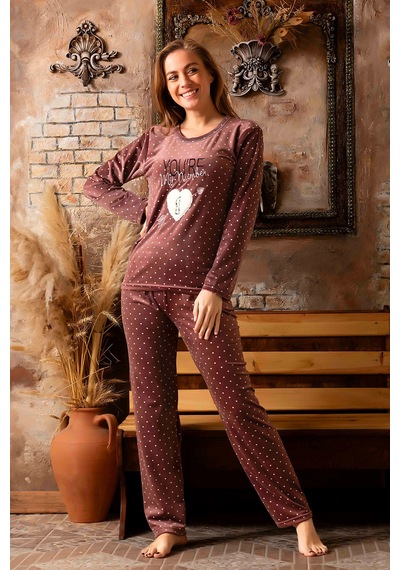 Nisanca Kışlık Kadın Kadife Pijama Takımı - Süper Soft Serisi Kahve