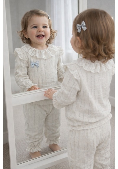 Babyhola Kız Bebek Takım Bayramlık Fiyonk Detaylı Simli Müslin İkili Set 2006 Gümüş