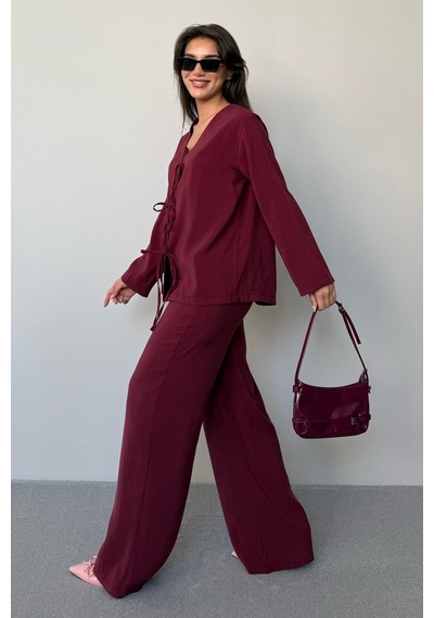 Madmext Bordo Önü Bağlamalı Alt Üst Takım Mg2473 Bordo