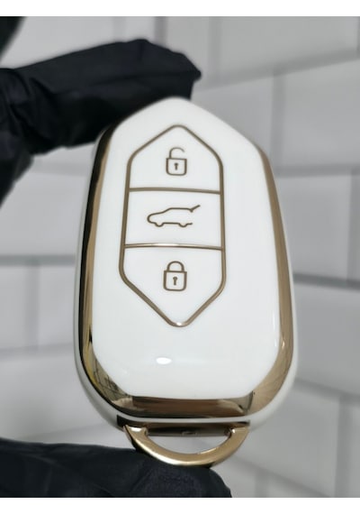 Togg T10x T10f 3 Tuşlu Smart Nano Koruma Anahtar Kılıfı Beyaz Gold Altın Renk Yüksek Kalite