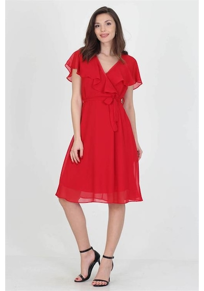 Neşeli Butik Kadın Midi Boy Yeni Sezon Kruvaze Yaka Melek Kol Şifon Elbise Ry8081 Kırmızı Neşeli Butik Kadın Midi Boy Yeni Sezon Kruvaze Yaka Melek Kol Şifon Elbise Ry8081 Kırmızı