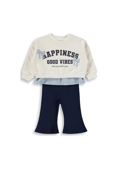 Civil Baby Happınıes Good Vibes Baskılı 6-18 Ay Takım - Ekru Ekru-koyu Lacivert