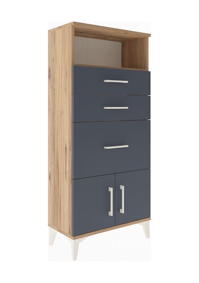 Arges Dolap Tek Raflı 3 Çekmeceli 2 Kapaklı 60x30x134 Çam-antrasit Atlas Çam