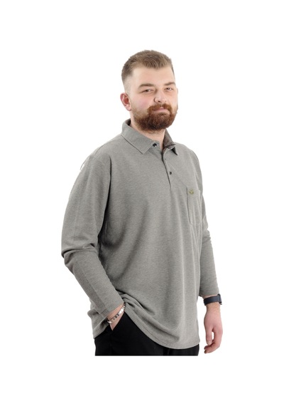 Mode Xl Büyük Beden Erkek Sweatshirt Polo Yaka Uzun Kol Waffle 23449 Haki Haki