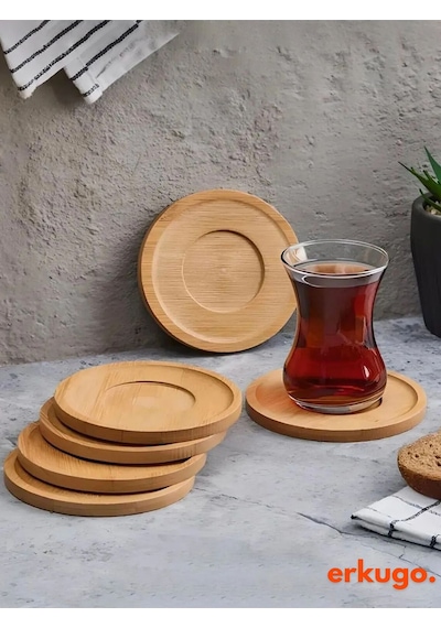 6 Adet Yuvarlak Bambu Çay Tabağı, Bardak Altlığı, Fincan Tabağı Bambu