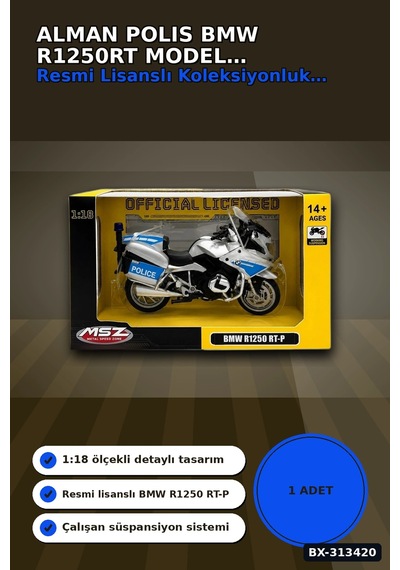 Die-cast 1:18 Ölçekli Alman Polis Bmw R1250rt Motosiklet Modeli 1 Adet Bx-313420