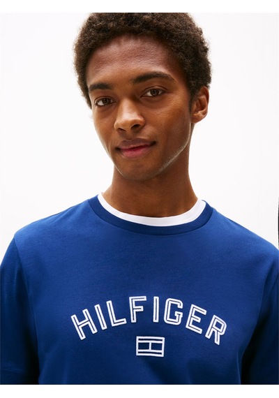 Tommy Hilfiger Hılfıger Flock Tee Erkek Mavi T-shirt - Mw0mw39357