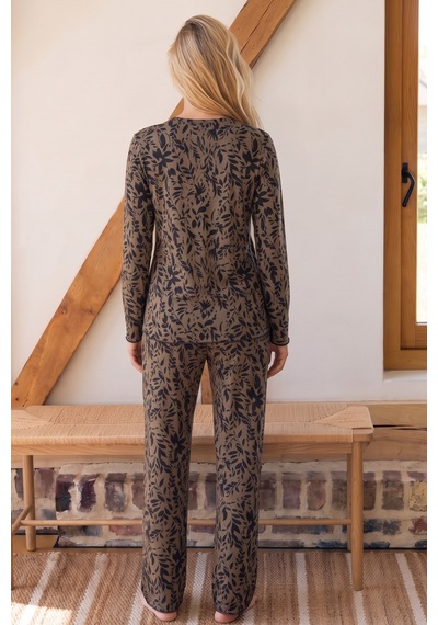 Siyah İnci Desenli Viskon Örme Pijama Takım 26224685 Çok Renkli