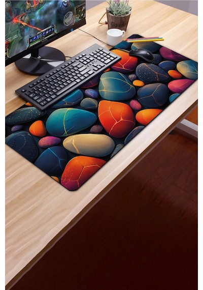Sonictouch Klavye Mousepad 40x90cm Dikişsiz Pürüzsüz Sıvı Geçirmez Kaymaz Taban Kintsugi Çakılları