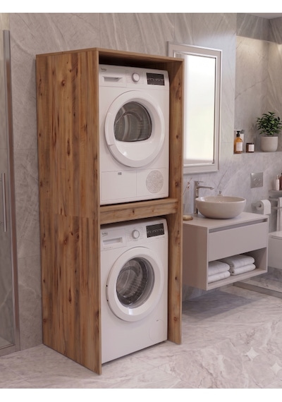 Netto Çamaşır & Kurutma Makine Dolabı Çok Amaçlı Dolap Banyo Dolabı Atlantik Çam