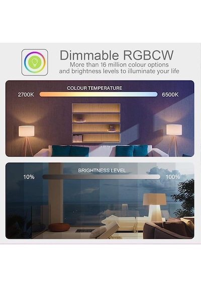 Tuya Bluetooth Akıllı Led Ampuller Rgbcw, E27, Müzik Senkronizasyonu Renk Değiştirme, Oturma Odası, Parti, 2 Paket İçin Uygulama Kontrolü İle Diğer