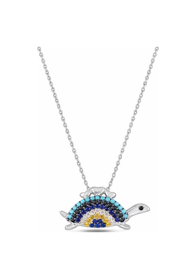 Çekirdekjewelry Rodyum Renk Kaplumbağa Kolye Renkli Taşlı Şık Tasarım 925 Ayar Gümüş Gri
