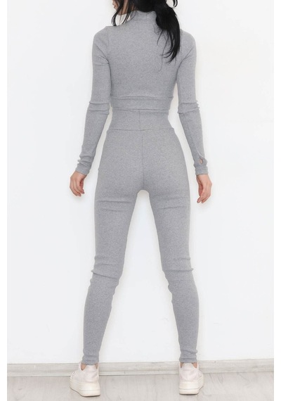 Mokashopin - Fermuarlı Crop Takım Gri - 12130.1748. 001