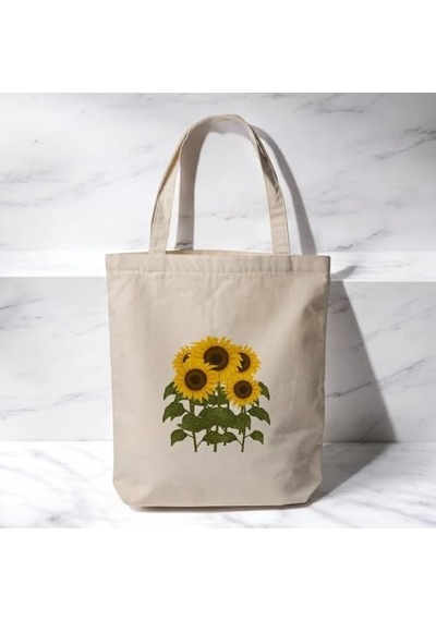 Ay Çiçeği Gündöndü - Baskılı Bez Omuz Çantası Pinterest Çanta 35x40 Cm Çok Renkli