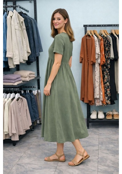 Esra Butik78 Rahat Kalıp Penye Elbise Kısa Kollu 130 Cm Uzun Günlük Basic Kadın Elbise Yeşil Esra Butik78 Rahat Kalıp Penye Elbise Kısa Kollu 130 Cm Uzun Günlük Basic Kadın Elbise Yeşil