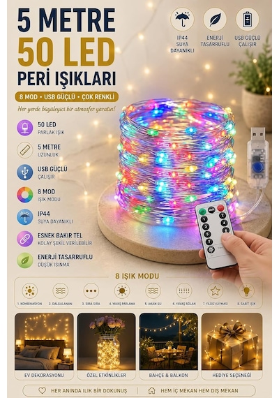 5 Metre Renkli 50led Işıklar Peri Işıkları 8 Mod Rgb Işıkları Usb Çok Renkli Işık Peri Dize Işıkları Tel Diğer