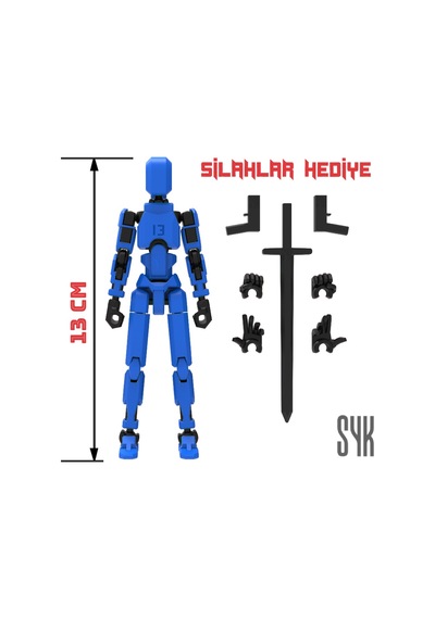 Robot 13 Dummy Mavi Siyah Tüm Eklemleri Hareketli Aksiyon Figürü Oyuncak