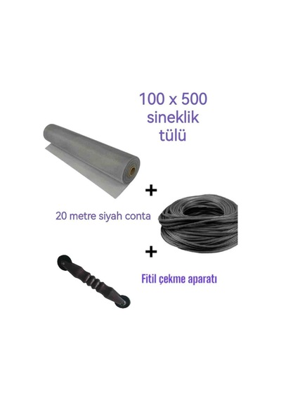 Netpen 3'lü Sineklik Seti 500x100 Cm Tül, 20 Mt. Siyah Conta, Fit
