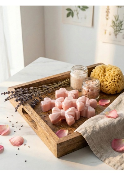 12 Adet Açık Pembe Simli Fiyonk Desenli Vegan Buhurdanlık Soya Mumu Açık Pembe